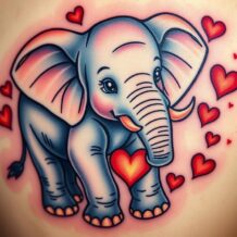 Tatuaż słonik z serduszkami – znaczenie, symbolika i popularność